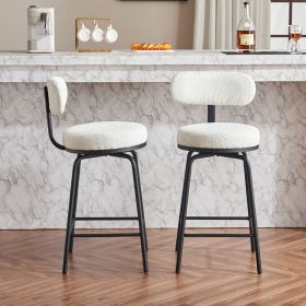 Modern Swivel Bar Stools Set of 2, Boucle Upholstered Counter Height Bar Chairs with Metal Legs & Footrest, 360° Swivel Barstools for Kitchen Island (Color: as Pic)