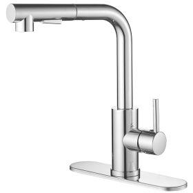 2 Sprayer Single Hole Single-Handle Pull Out Kitchen Faucet 360°Swivel Spout (Color: Chrome)