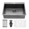 Kitchen Sink Drop-in Topmount Single Bowl Gunmetal Black Stainless Steel Sink