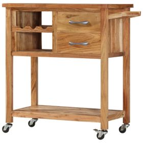 Kitchen Trolley 31.5"x17.7"x35.8" Solid Wood Acacia (Color: Brown)