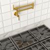 Double 360° Rotatable Joints Traditional Wall Mount Stove Swing Arm Folding Pot Filler Kitchen Faucet Double Handle with Spare Ceramic Valve