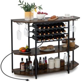 3-Tier Wine Bar Cabinet with Storage Shelves (RED: Brown)