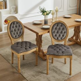 French Style Solid Wood Frame Dining Chair,Set of 2 (Material: Velvet, Color: gray)