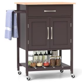 Rolling Kitchen Island Cart with Drawer and Towel Rack (RED: Brown)