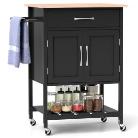 Rolling Kitchen Island Cart with Drawer and Towel Rack (RED: Black)