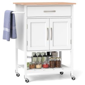 Rolling Kitchen Island Cart with Drawer and Towel Rack (RED: White)