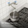 Double 360° Rotatable Joints Traditional Wall Mount Stove Swing Arm Folding Pot Filler Kitchen Faucet Double Handle with Spare Ceramic Valve